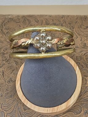 Vintage Gold and Copper Mixed-Metal Flower Cluster Cuff Bracelet